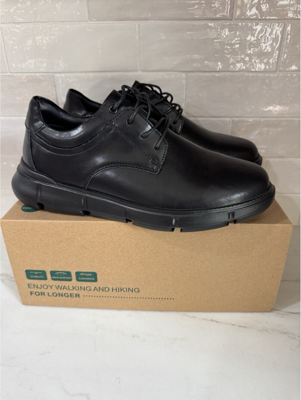 OrthoComfoot Men's Orthopedic Leather Dress Walking Shoes w Arch Support Size 9